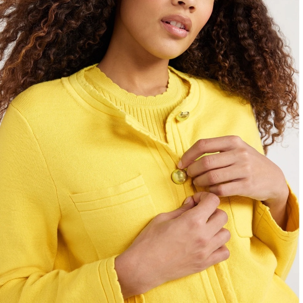 Free Assembly Women’s Long Sleeve Cardigan Sweater Chest Pockets Sunny Yellow S - Picture 2 of 9